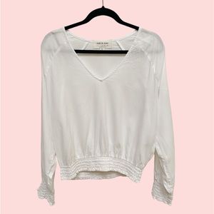 Anthropologie Cloth & stone White Long Sleeves V neck Crop Top  Pull On Blouse